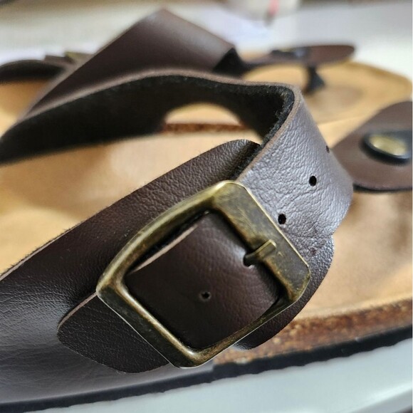 Brown Leather Upper Cork Bed Sandals, Side Snap/Buckle, Size 39 (Wm 8.5) - Picture 4 of 6